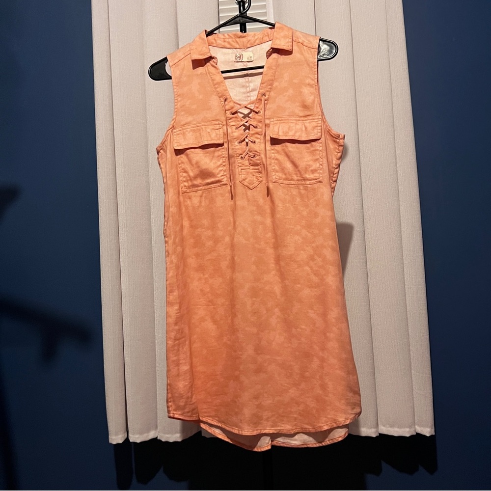 SO | Sleeveless Lace-Up Utility Dress | Women’s XS | Peach/Orange